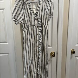 Anthropologie Black and White Puff Sleeve Maxi Sundress